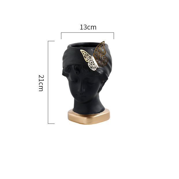 Head With Butterfly Flower Vase