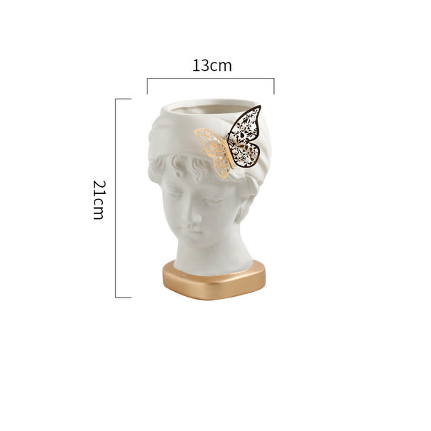 Head With Butterfly Flower Vase