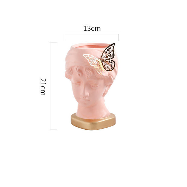 Head With Butterfly Flower Vase