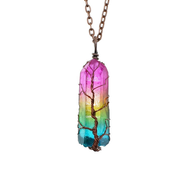 Crystal Stone Pillar Tree Of Life Necklace