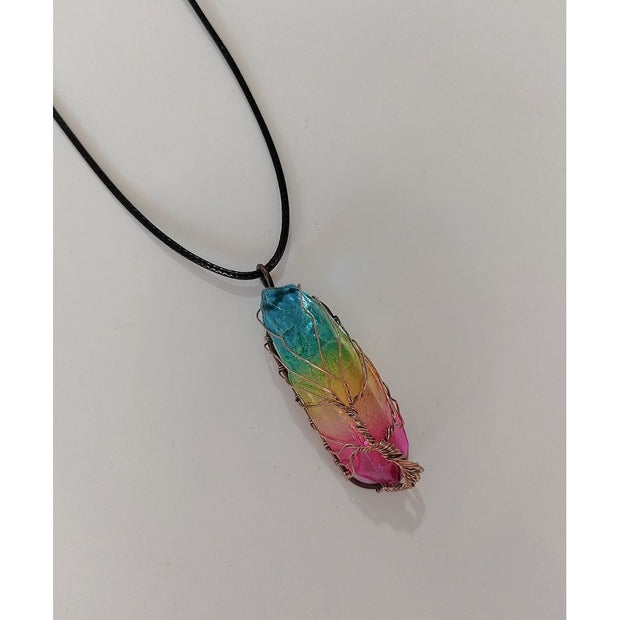 Crystal Stone Pillar Tree Of Life Necklace